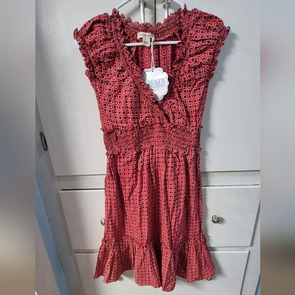 Mata Traders For The Frill of It Red Geometric Design Dress Size Large